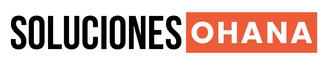 The image shows the text "SOLUCIONES OHANA" with "SOLUCIONES" in black and "OHANA" in white on an orange background.